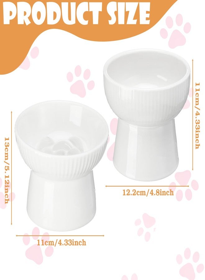 Afarnook 2 Pcs Raised Cat Slow Feeder Bowl Ceramic Elevated Cat Bowls, No Spill High Edge, Anti Vomiting for Pets Kitten Puppies Dry Wet Food and Water, Dishwasher Safe - Image 2